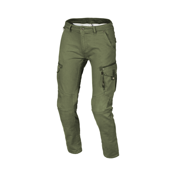 Macna Takar Verde jeans cargo moto uomo con rinforzi in aramide, vista fronte