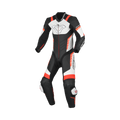 Macna Varshall 1pc Junior Nero/Bianco/Rosso tuta moto pelle bambino Classe AAA, vista fronte