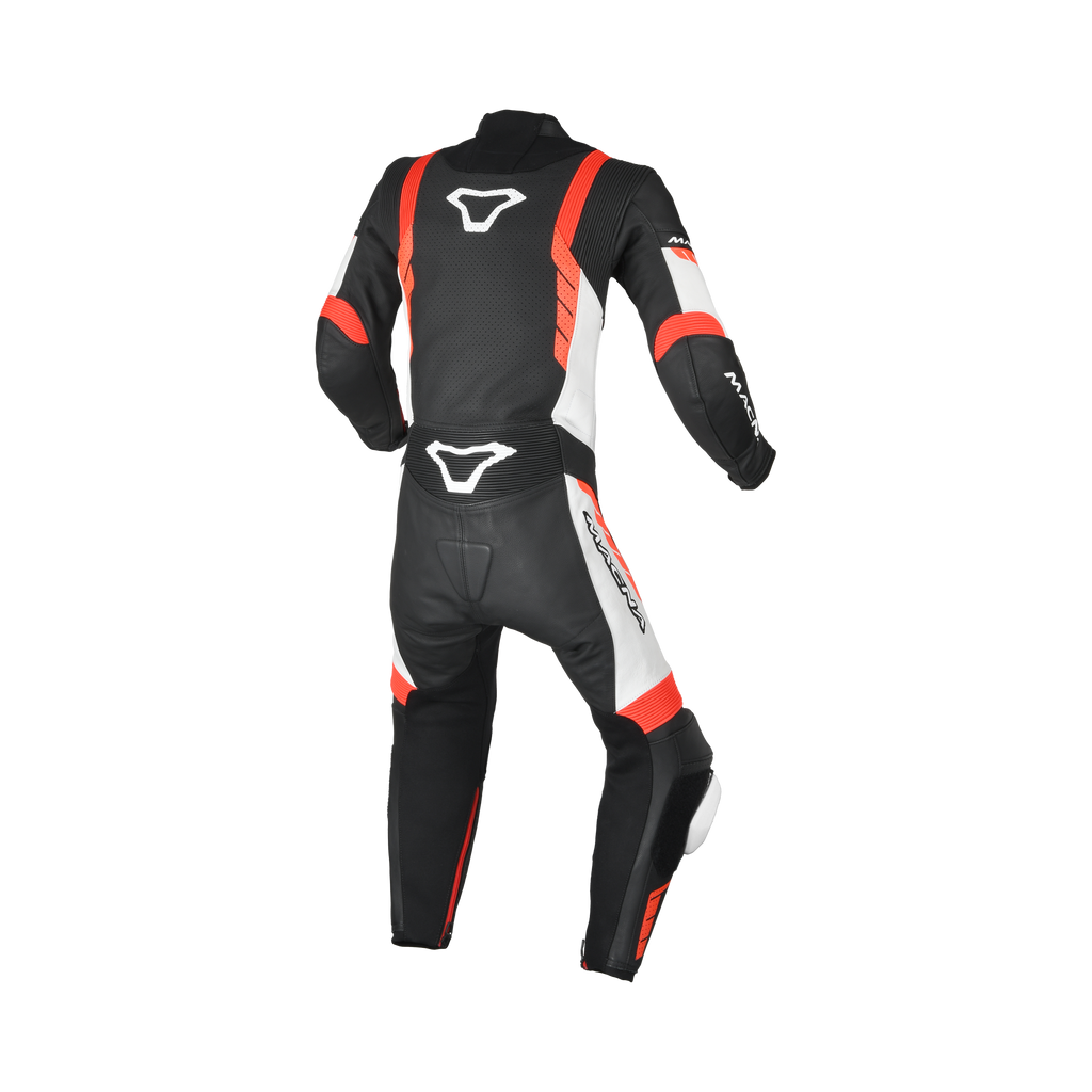 Macna Varshall 1pc Junior Nero/Bianco/Rosso tuta moto pelle bambino Classe AAA, vista retro