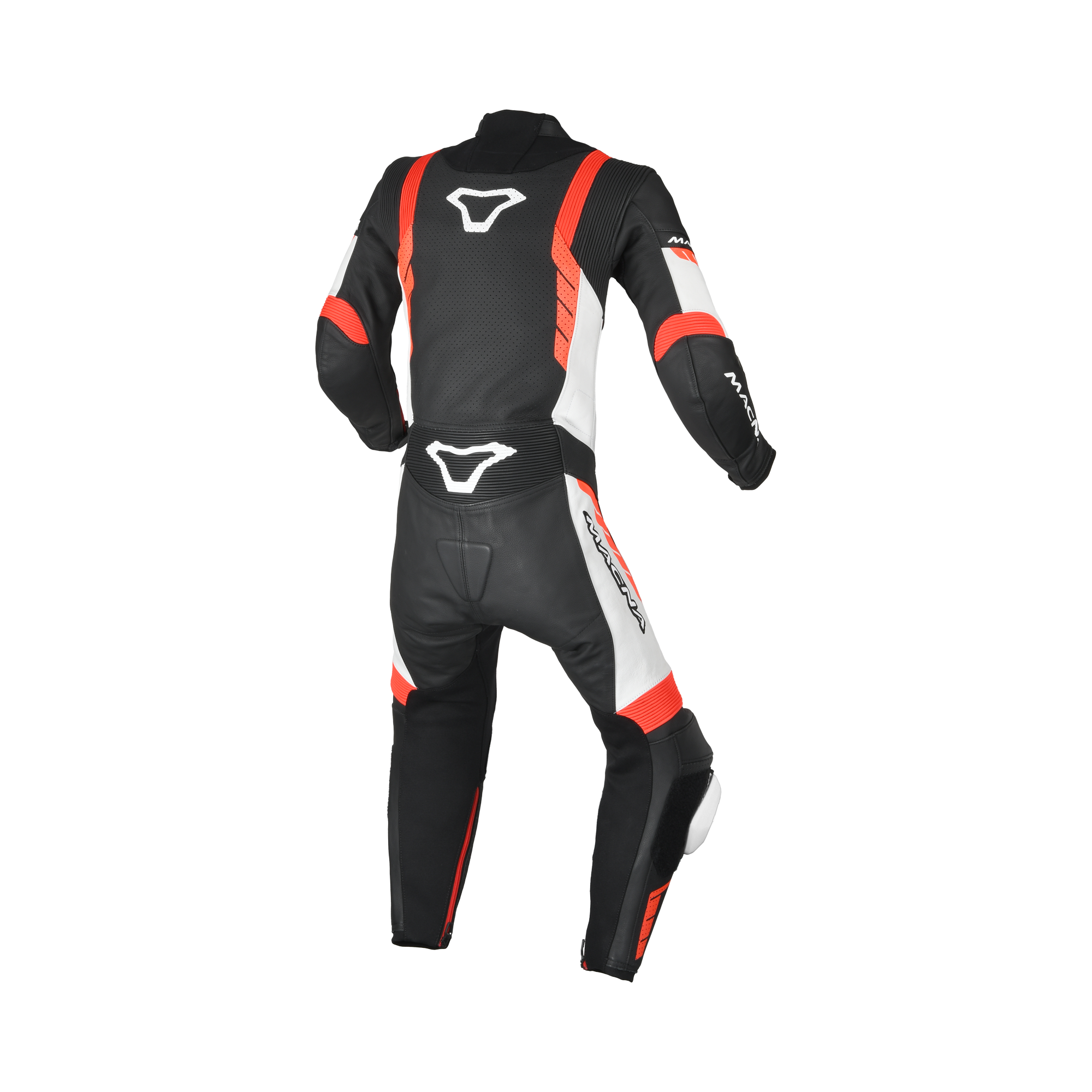 Macna Varshall 1pc Junior Nero/Bianco/Rosso tuta moto pelle bambino Classe AAA, vista retro