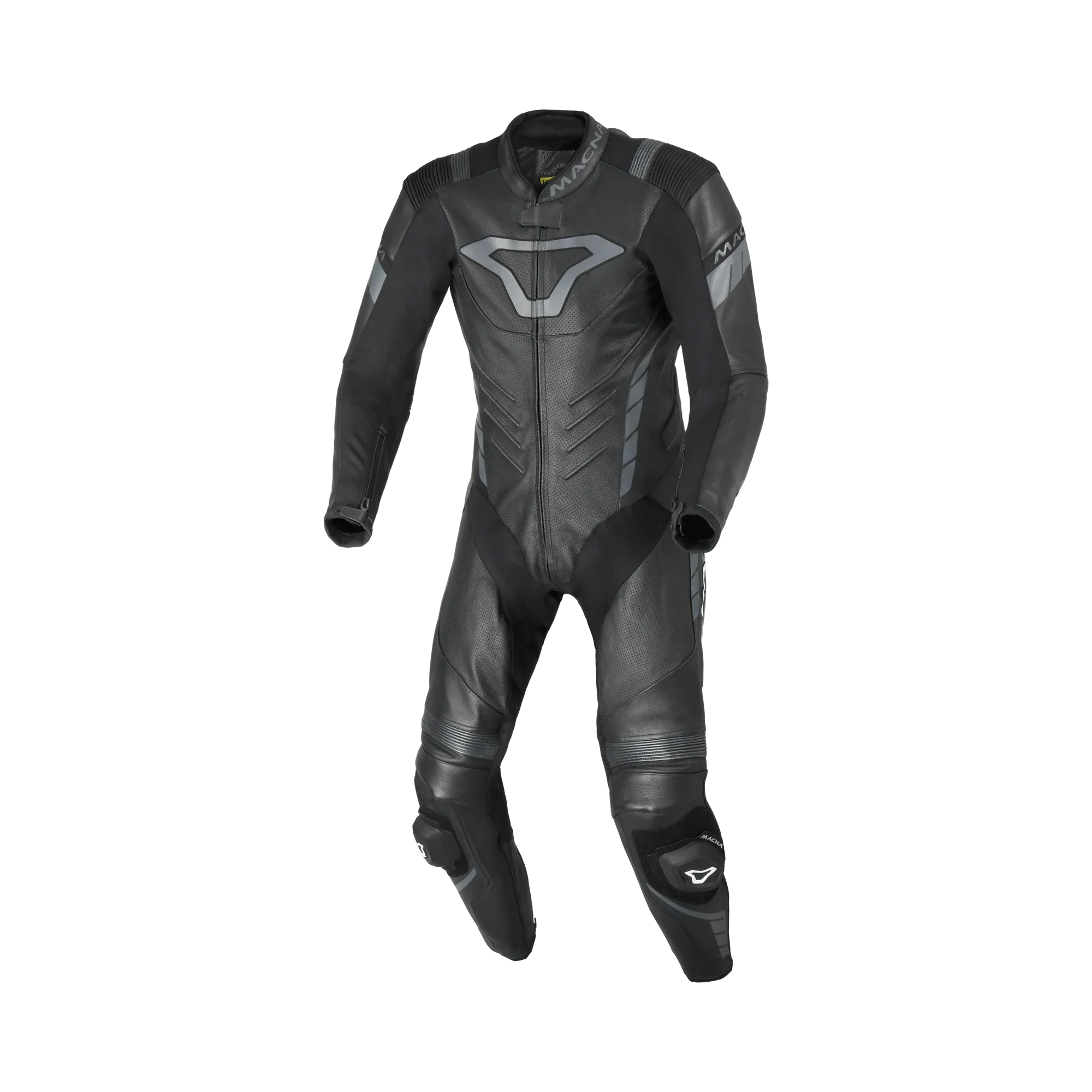 Macna Varshall 1pc Nero tuta moto intera in pelle CE Classe AA uomo, vista fronte