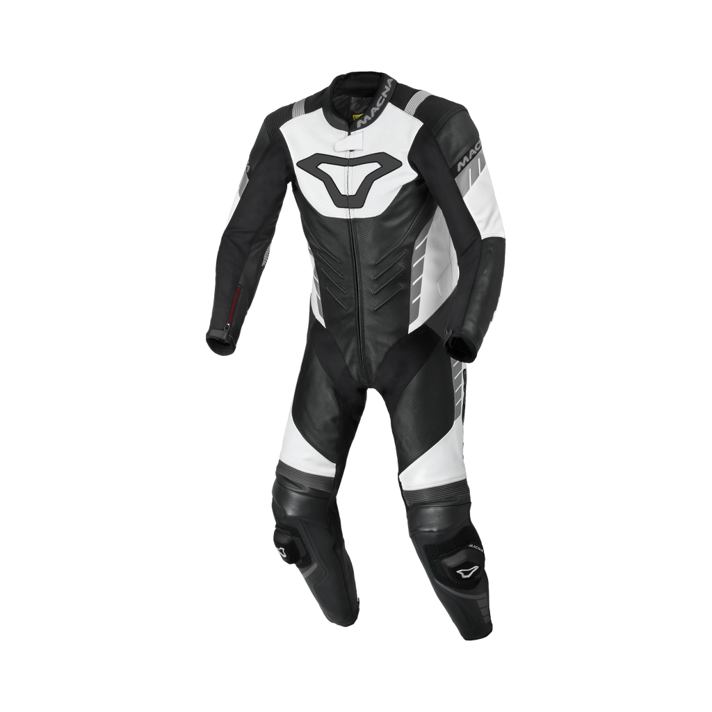 Macna Varshall 1pc Nero/Bianco tuta moto intera in pelle CE Classe AA uomo, vista fronte