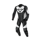 Macna Varshall 1pc Nero/Bianco tuta moto intera in pelle CE Classe AA uomo, vista fronte