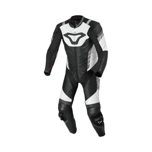 Macna Varshall 1pc Nero/Bianco tuta moto intera in pelle CE Classe AA uomo, vista fronte