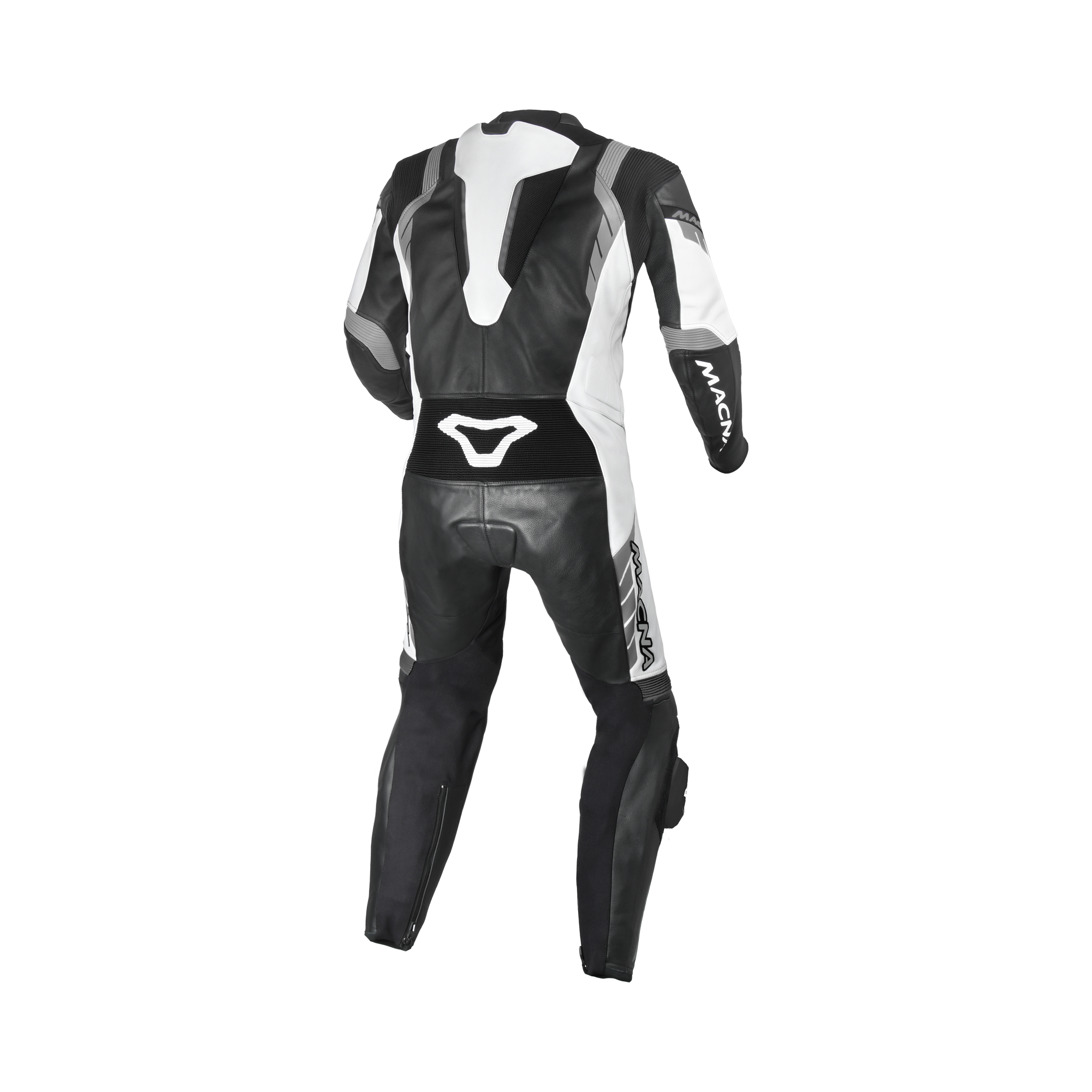 Macna Varshall 1pc Nero/Bianco tuta moto intera in pelle CE Classe AA uomo, vista retro