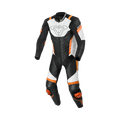 Macna Varshall 1pc Nero/Bianco/Arancio tuta moto intera in pelle CE Classe AA uomo, vista fronte