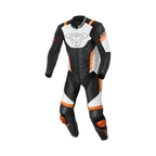 Macna Varshall 1pc Nero/Bianco/Arancio tuta moto intera in pelle CE Classe AA uomo, vista fronte