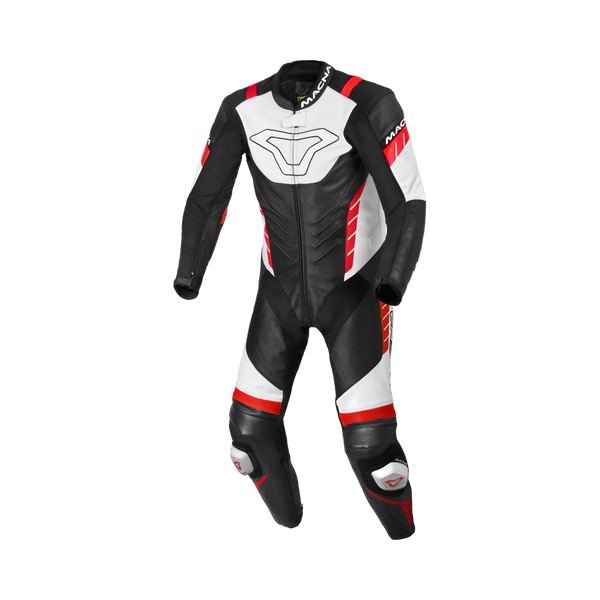Macna Varshall 1pc Nero/Bianco/Rosso tuta moto intera in pelle CE Classe AA uomo, vista fronte