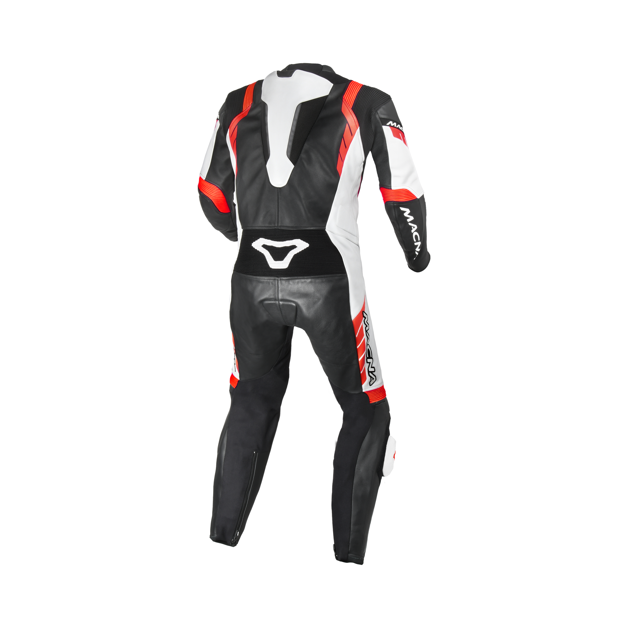 Macna Varshall 1pc Nero/Bianco/Rosso tuta moto intera in pelle CE Classe AA uomo, vista retro
