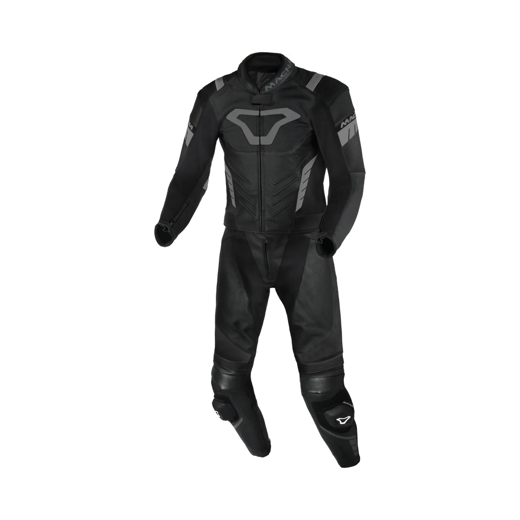 Macna Varshall 2pc Nero tuta moto divisibile in pelle CE Classe AA uomo, vista fronte