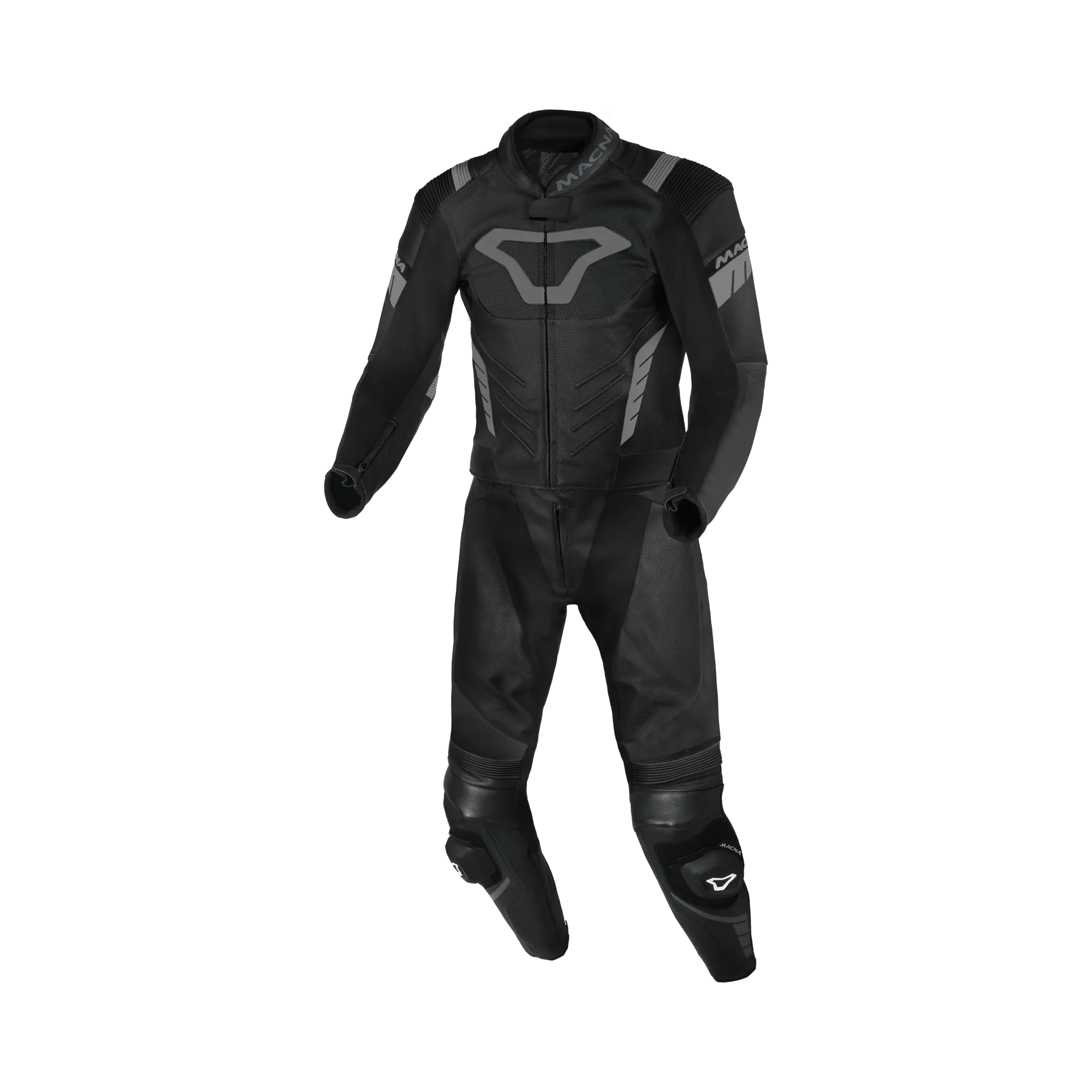 Macna Varshall 2pc Nero tuta moto divisibile in pelle CE Classe AA uomo, vista fronte