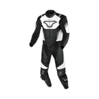 Macna Varshall 2pc Nero/Bianco tuta moto divisibile in pelle CE Classe AA uomo, vista fronte