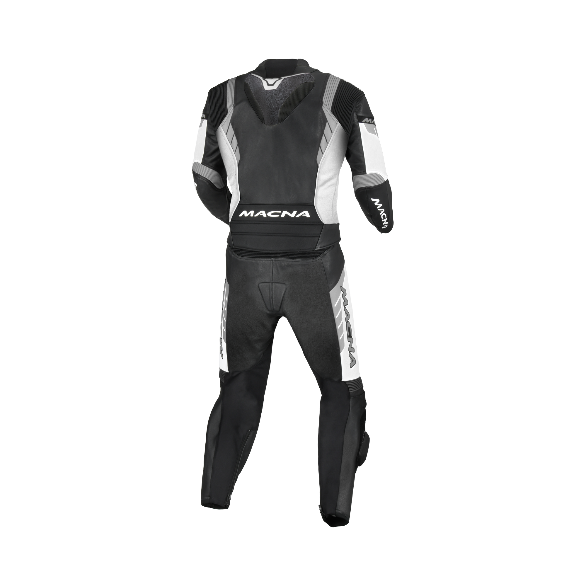 Macna Varshall 2pc Nero/Bianco tuta moto divisibile in pelle CE Classe AA uomo, vista retro