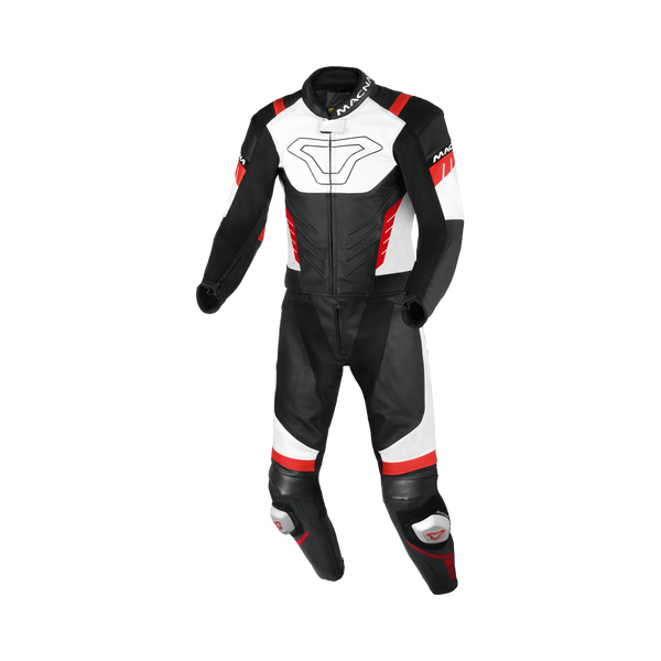 Macna Varshall 2pc Nero/Bianco/Rosso tuta moto divisibile in pelle CE Classe AA uomo, vista fronte