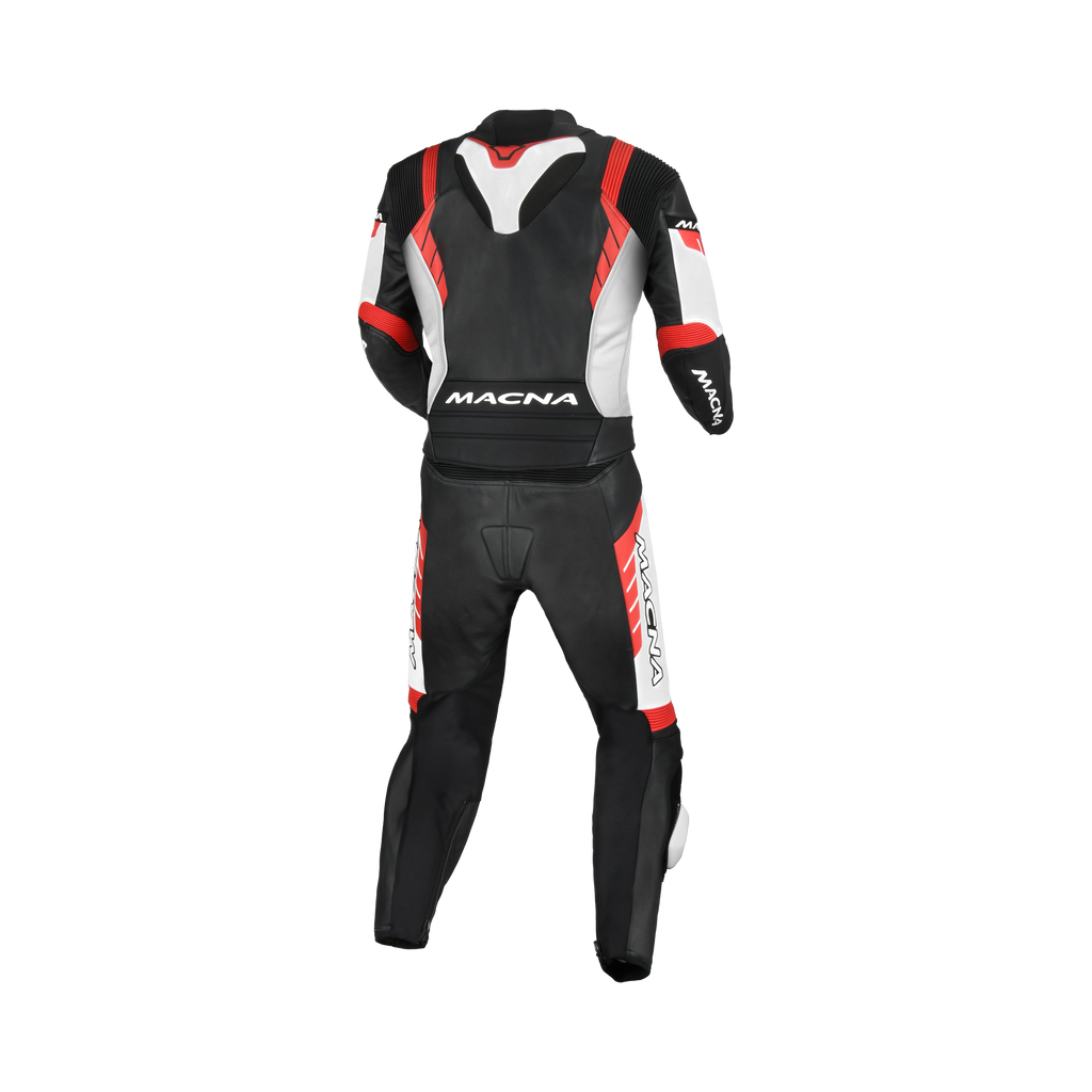 Macna Varshall 2pc Nero/Bianco/Rosso tuta moto divisibile in pelle CE Classe AA uomo, vista retro