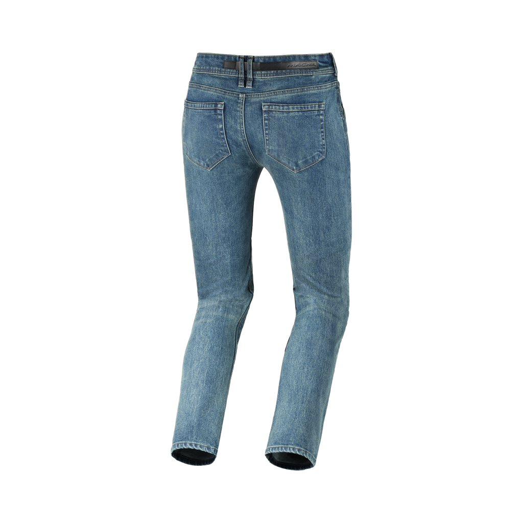 Macna Vinton azzurro, retro del jeans moto COVEC con tasche applicate e patch logo
