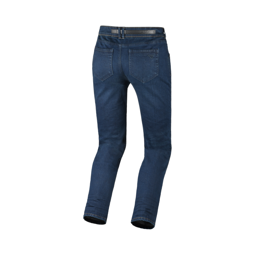 Macna Vinton blu scuro, retro del jeans moto COVEC con tasche applicate e patch logo