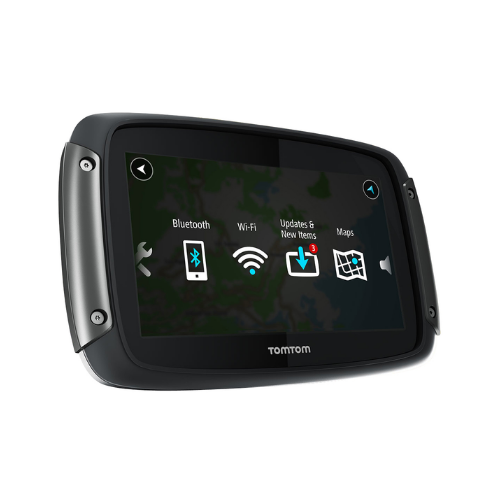Menu di connessione del TomTom Rider 550 con Bluetooth, Wi-Fi, aggiornamenti e mappe