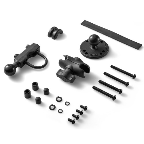Minuteria di montaggio RAM per manubrio moto: sfera, braccio, viti e distanziali del TomTom Rider 550