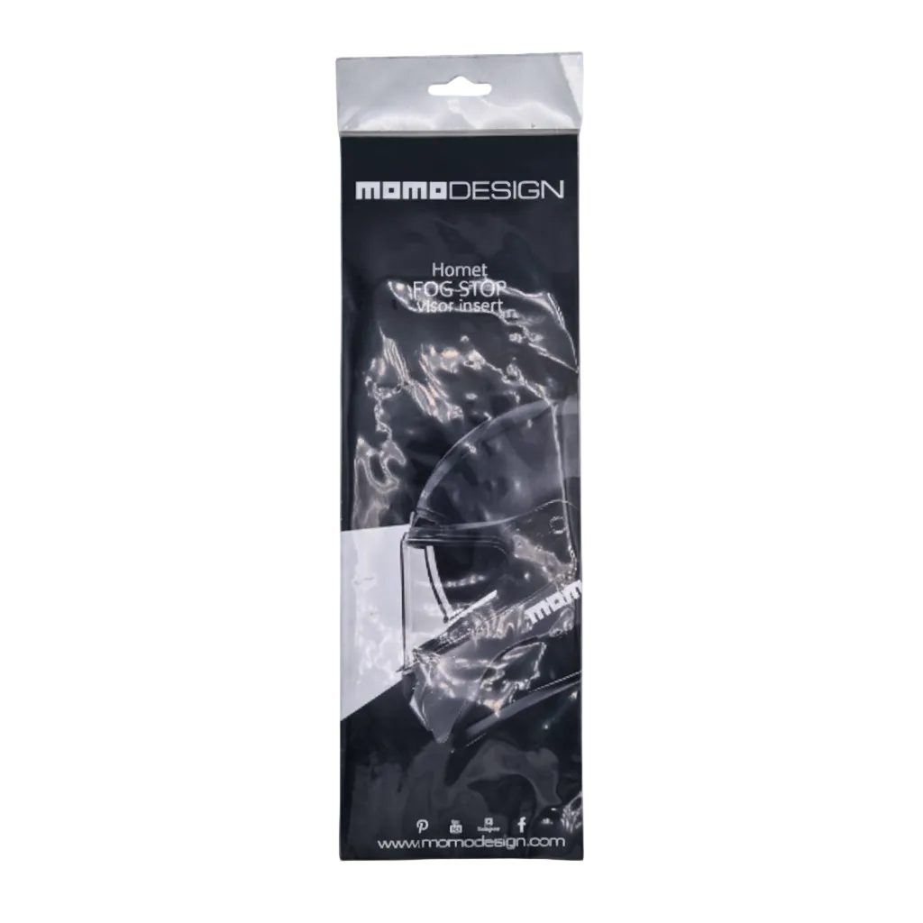 Inserto antiappannamento Fog Stop Momo Design per casco Hornet – lente trasparente curva con guarnizione perimetrale, nella confezione originale sigillata MOMODESIGN