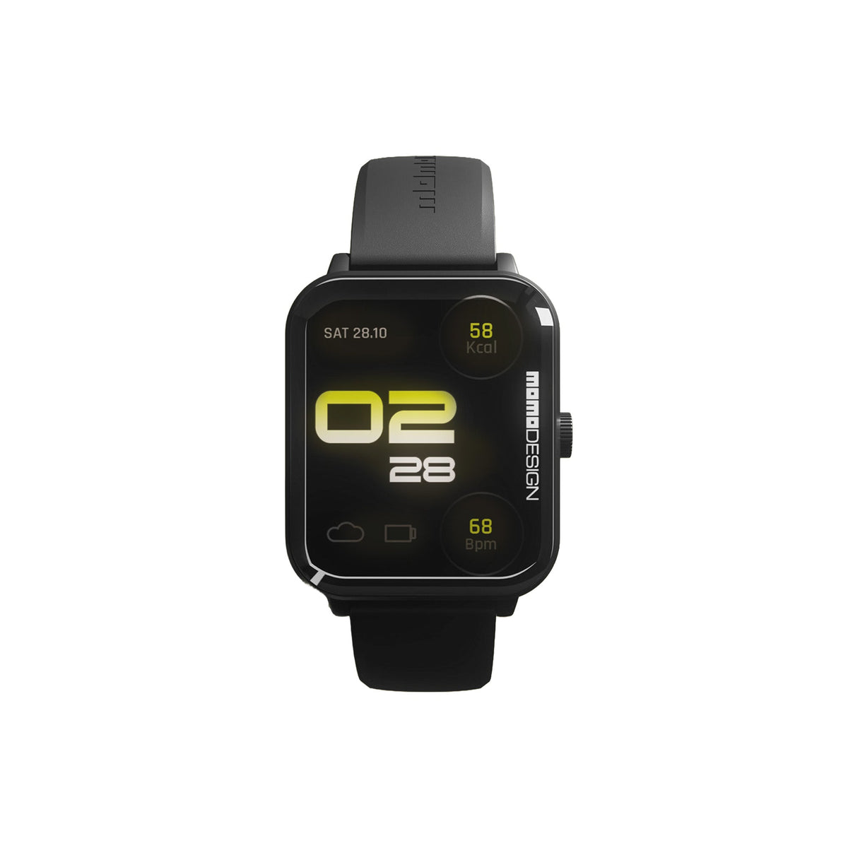 Momo Design Stealth BTMOMOWATCHSK orologio intelligente rettangolare nero, vista frontale con quadrante digitale
