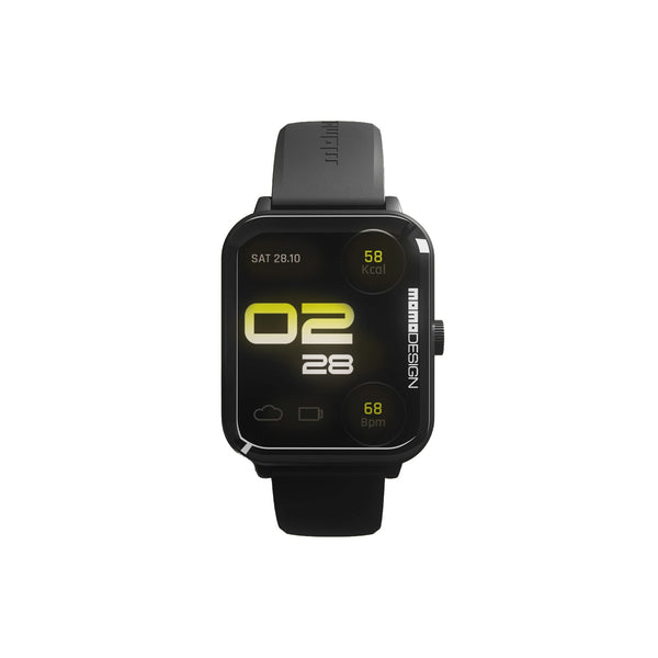 Momo Design Stealth BTMOMOWATCHSK orologio intelligente rettangolare nero, vista frontale con quadrante digitale