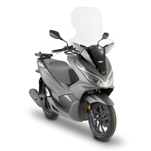 Honda PCX 125 grigia con parabrezza alto Kappa 1163DTK 85x63 cm, vista tre quarti anteriore