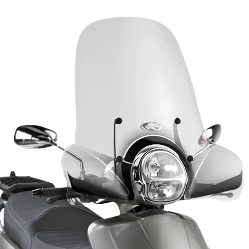Parabrezza Kappa 130AK trasparente 50x72 cm montato su un Aprilia Scarabeo, vista frontale