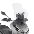 Parabrezza Kappa 130DTK trasparente 69,2x68,2 cm con staffe di supporto nere, vista frontale ravvicinata