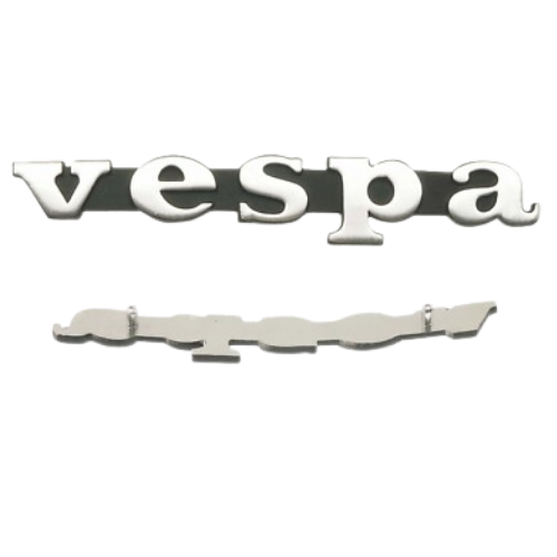 Targhetta scudo Vespa 152541 con le piastrine di fissaggio e i due perni a interasse 80 mm