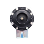 Coperchio nero del clacson Piaggio 234365 con marcatura 12V c.c., vista anteriore del pezzo