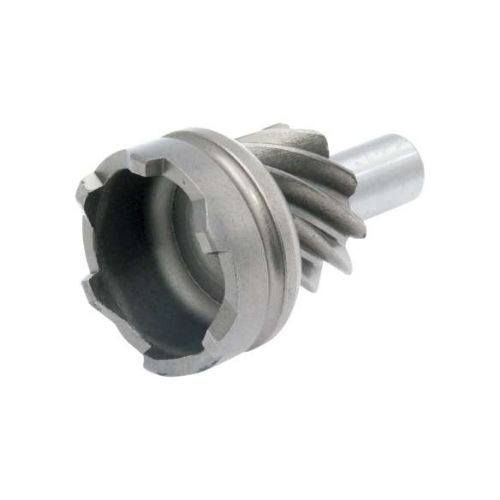 Pignone di messa in moto originale Piaggio 483537 in acciaio, con campana a denti frontali e dentatura elicoidale, vista tre quarti