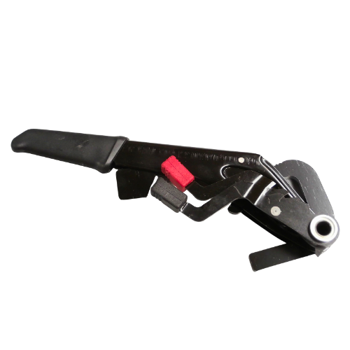 Gruppo leve Piaggio 614737 per Ape TM 703 visto dal lato opposto: impugnatura del freno a mano in plastica nera e le due levette di starter e riscaldamento