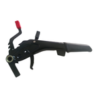 Gruppo leve freno a mano, starter e riscaldamento originale Piaggio 614737 per Ape TM 703: leva di stazionamento nera, levetta con pomello rosso, settore dentato e boccola di articolazione