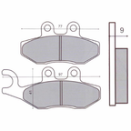 Disegno quotato delle pastiglie Piaggio 647078: 97 e 77 mm di lunghezza, 41 mm di altezza, 9 mm di spessore