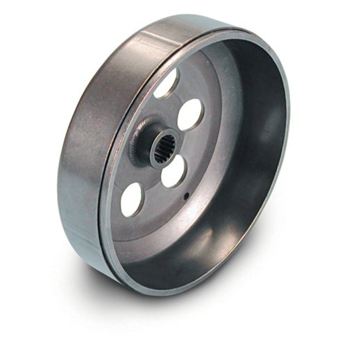 Campana frizione Piaggio 8440494 in acciaio da 134 mm per scooter 125-300 4T, vista tre quarti