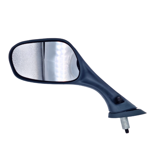 Specchietto retrovisore sinistro Piaggio CM060207 per Hexagon: corpo nero, vetro trapezoidale e perno filettato con rosetta alla base