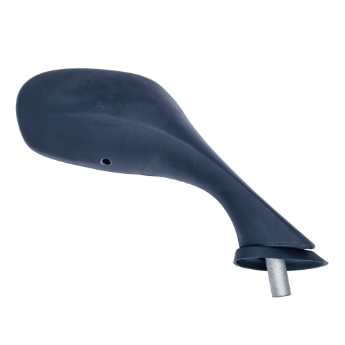 Specchietto destro Piaggio CM060208 Hexagon visto da dietro: guscio nero in pezzo unico con lo stelo e perno di fissaggio