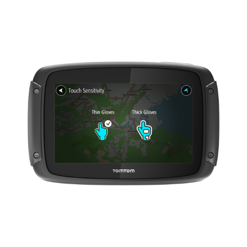 Schermo del TomTom Rider 550 con regolazione della sensibilità tattile per l'uso con guanti sottili o spessi