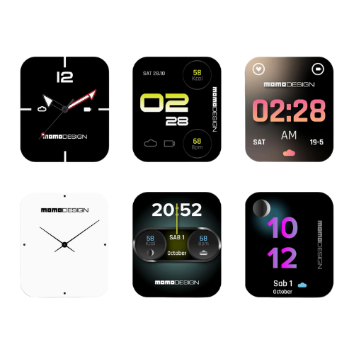 Sei quadranti selezionabili sullo smartwatch Momo Design Stealth, digitali e analogici