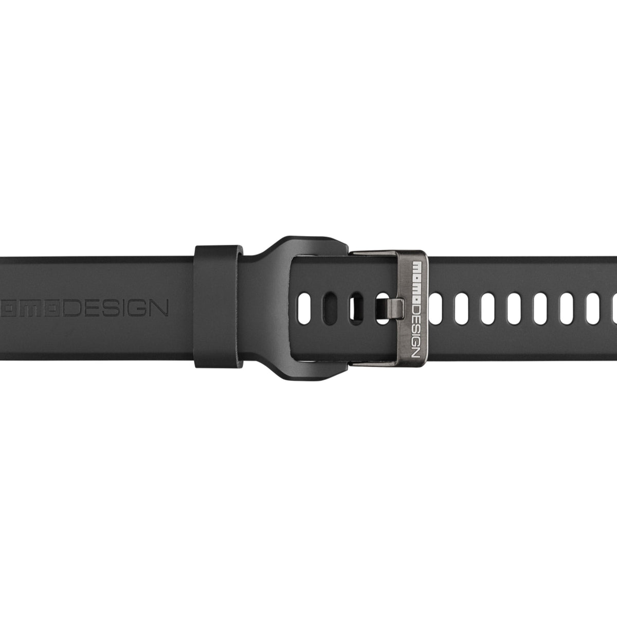 Dettaglio del cinturino e della fibbia dello smartwatch Momo Design Stealth nero