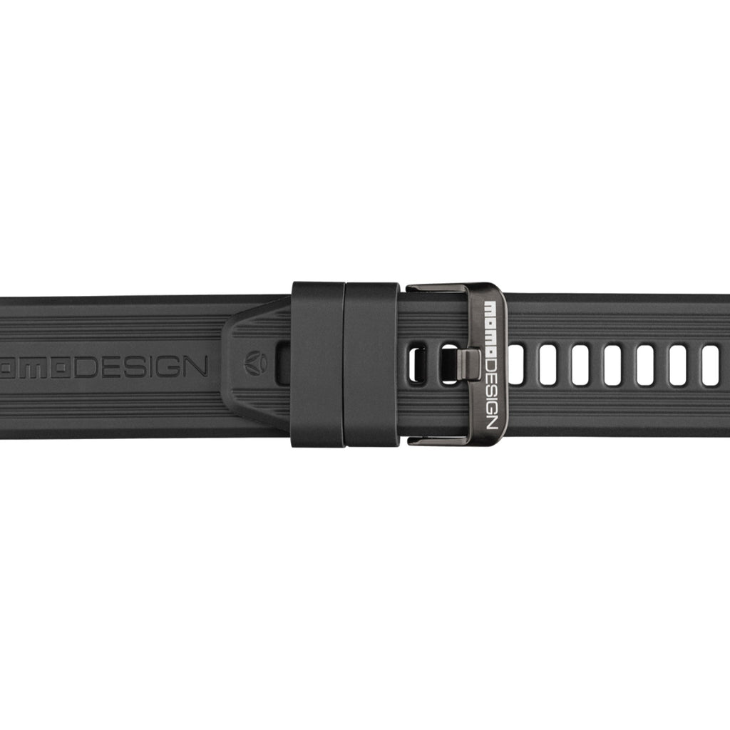 Dettaglio del cinturino e della fibbia dello smartwatch Momo Design ZERO nero