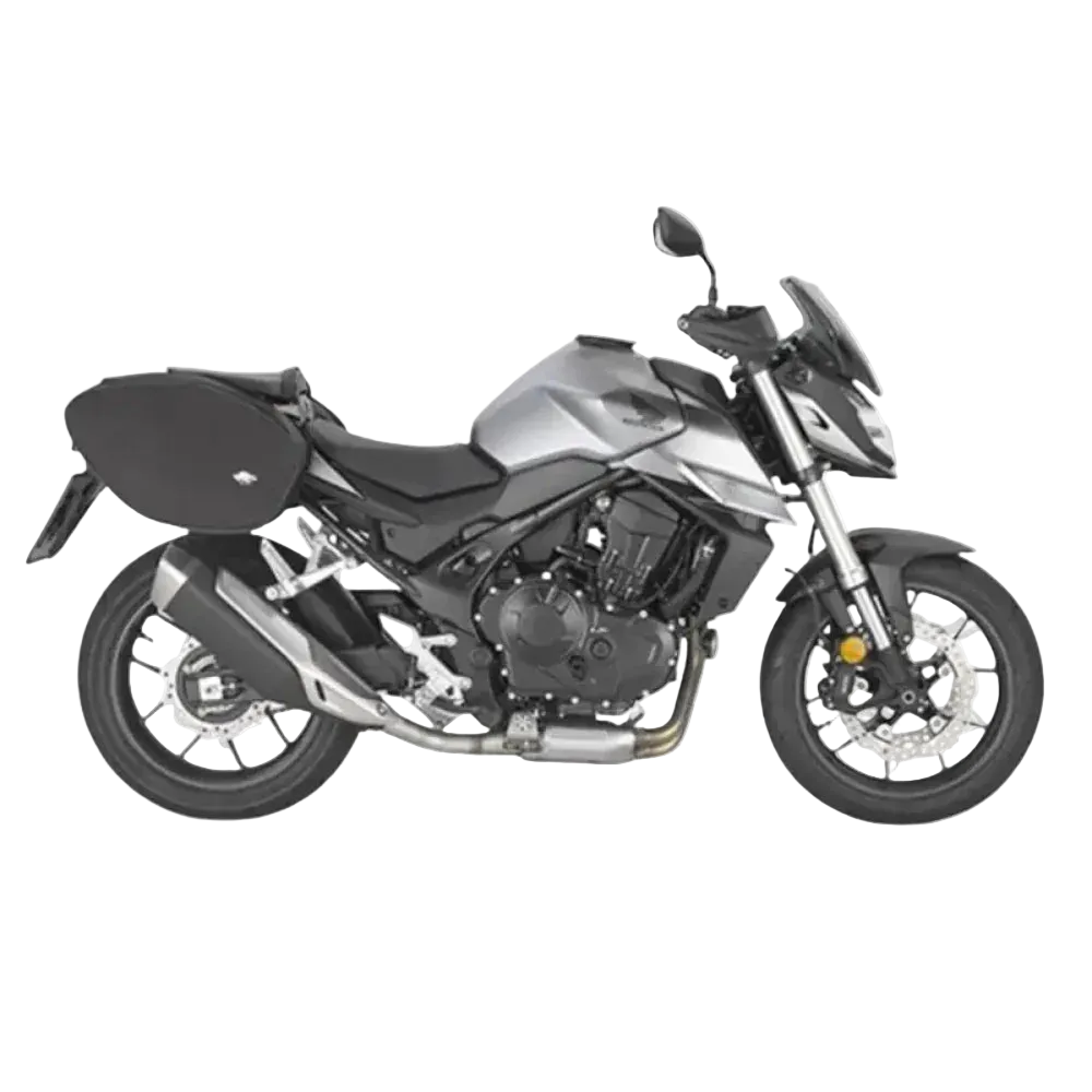 Kappa ST100B coppia di borse laterali nere montate su una moto naked, immagine illustrativa