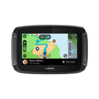 TomTom Rider 550 navigatore moto vista frontale con mappa, percorso e notifica di chiamata in arrivo